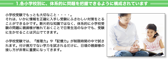 1.各小学校別に、体系的に問題を把握できるように構成されています